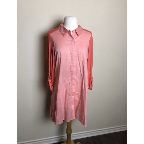SHIMERA Pink Shirt Dress with Button Tab Sleeves - Picture 1 of 4